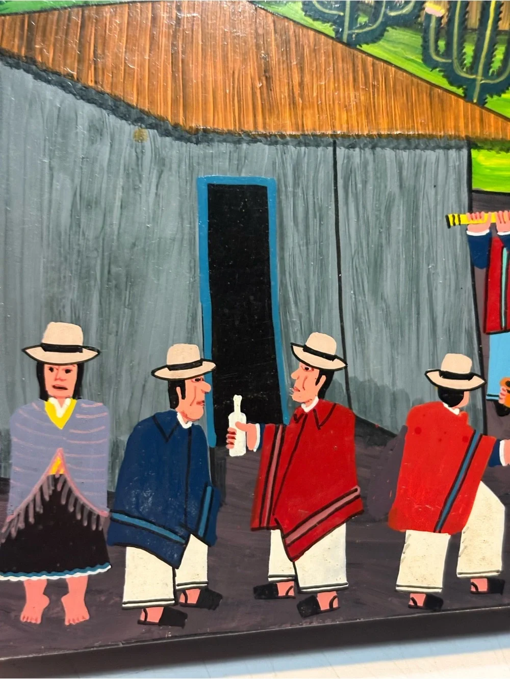 Tigua folk art traditional style of indigenous painting Andes mountains Ecuador